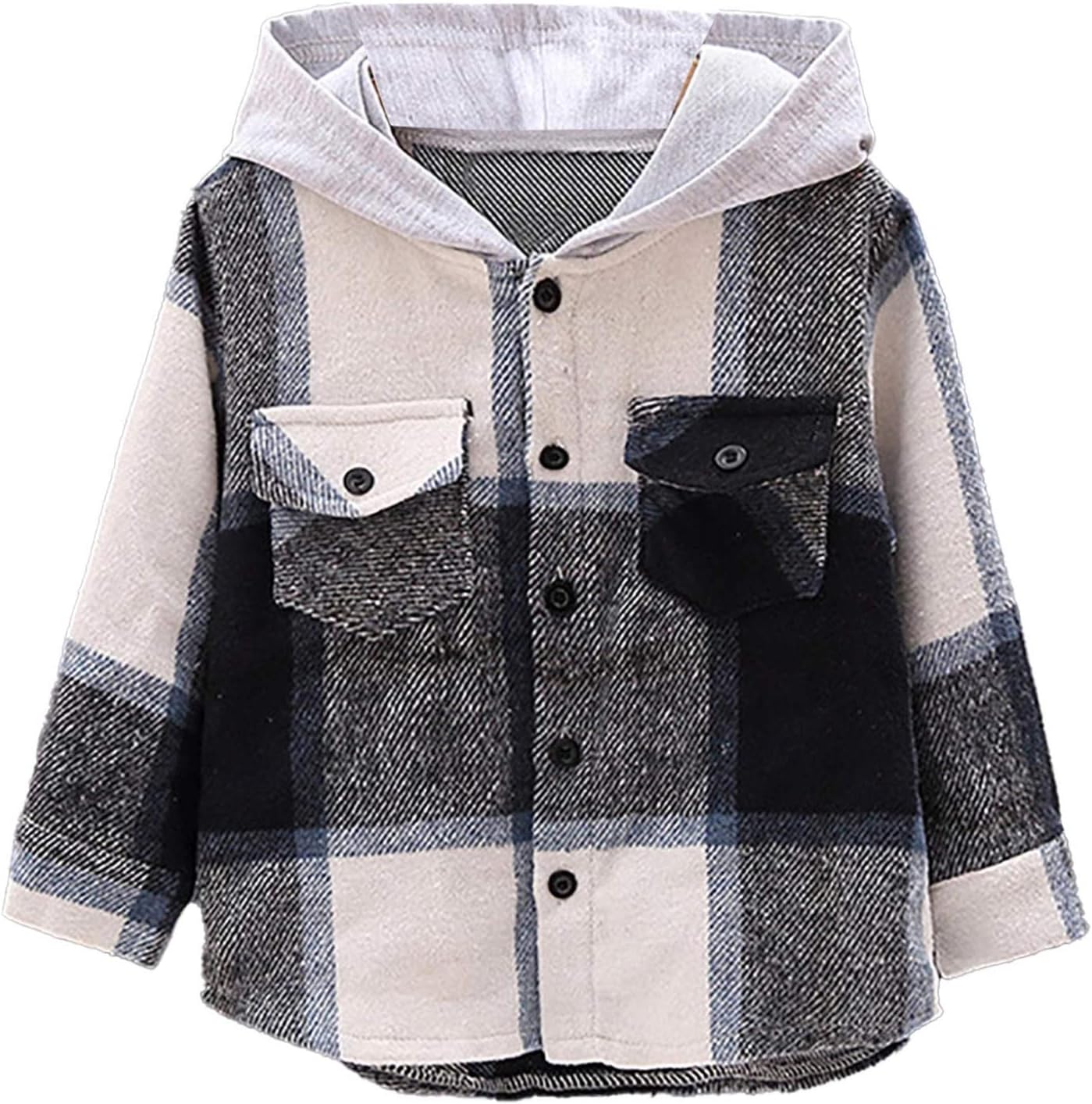 Kaerm Kids Boys Girls Long Sleeve Hoodie Jacket Plaid Button Down Flannel Shirts Outerwear Hooded Jacket