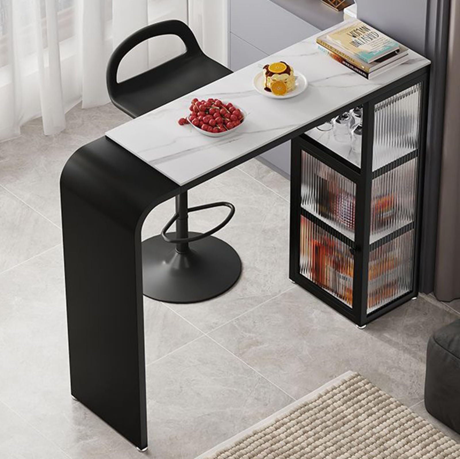Bartisch Bar Tisch Stehtisch Esstisch für Stabiler Metallrahmen Küche Kaffeebar Möbel Viel Stauraum Multifunktionaler In Wohnzimmer Küche Balkon B,125 * 40 * 105cm