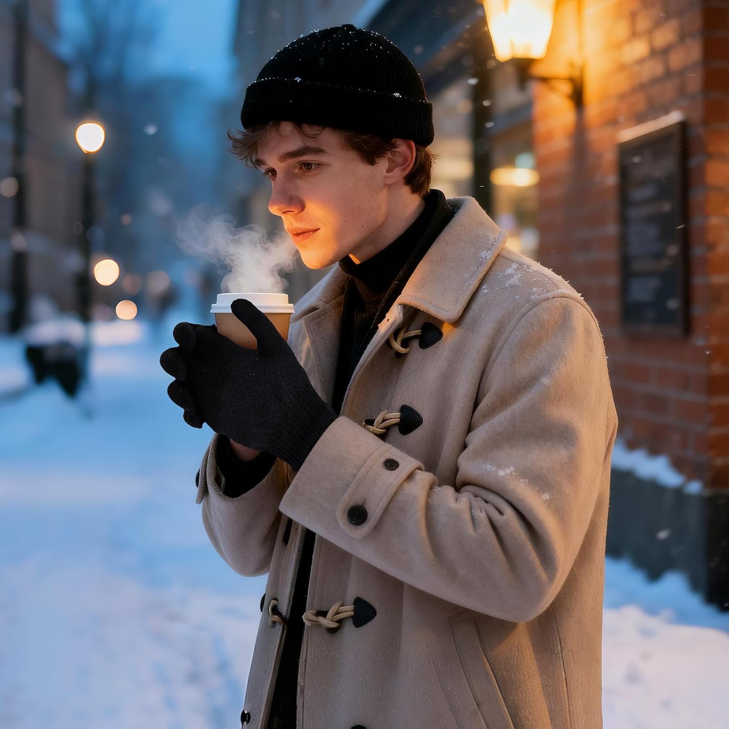 Winter Knit Beanie Hat and Gloves Set for Men Women, Soft Warm Skull Cap Stretchy Gloves Set for Cold Weather - Image 5