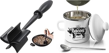 Black Meat Chopper and 15OZ Mini White Bacon Grease Container