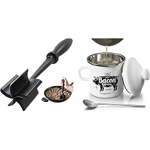 Black Meat Chopper and 15OZ Mini White Bacon Grease Container