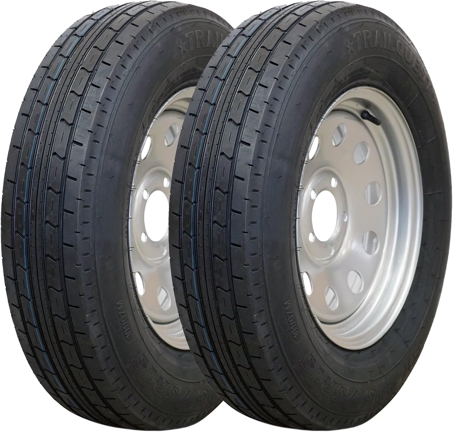 Pair of Trailquest ST205/75R15 Radial Trailer Tire and Wheel Assembly - Load Range C (6 Ply) - 5 Lug 5x4.5 Bolt Pattern - Mounted - For RV, Utility and Boat Trailers