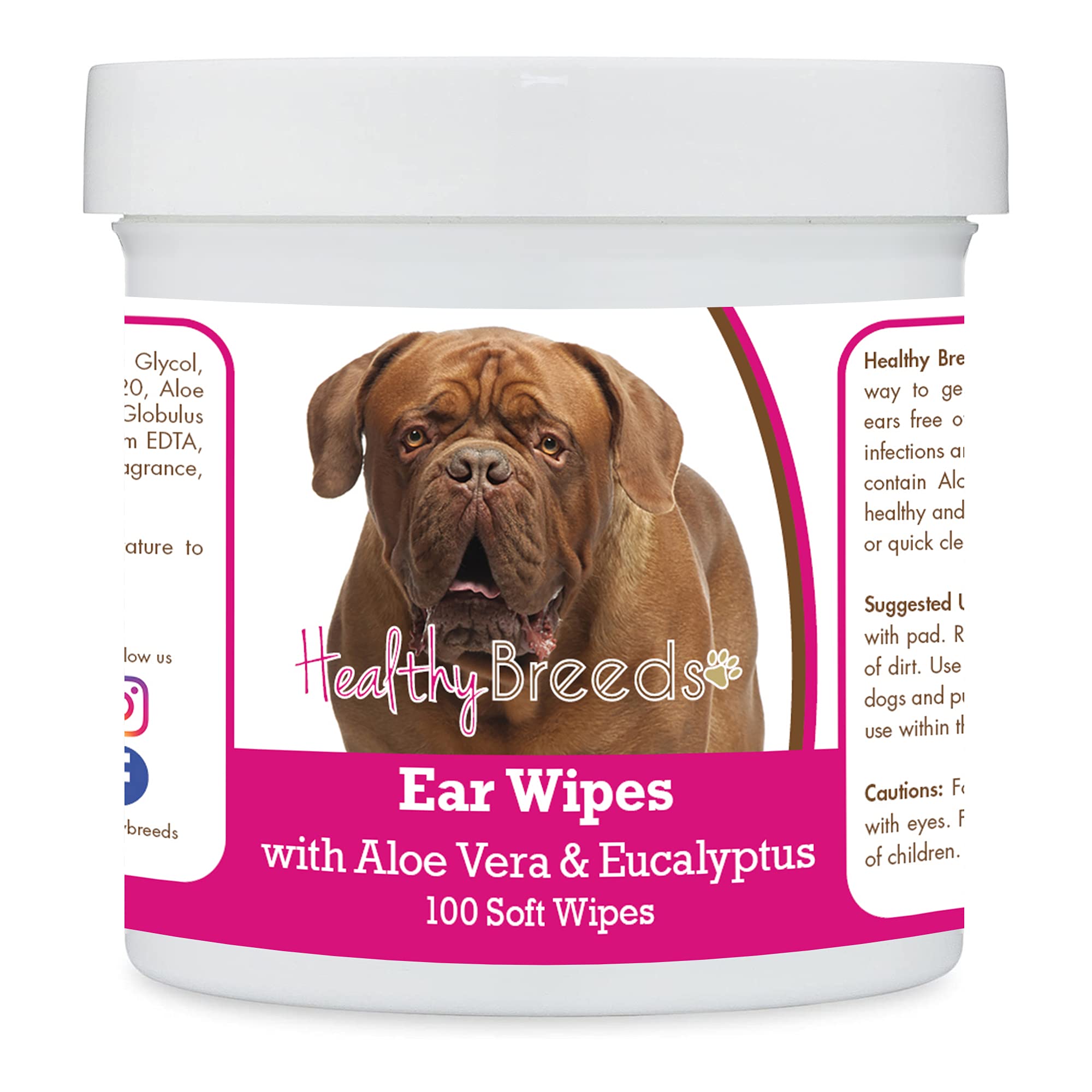 Healthy Breeds Dogue de Bordeaux Ear Cleaning Wipes with Aloe &amp; Eucalyptus for Dogs 100 Count