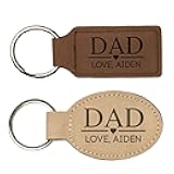 Personalized Fathers Day Leatherette Keychain from Daughter Son, Custom Keychain for Dad, Key Chain for Fathers Day