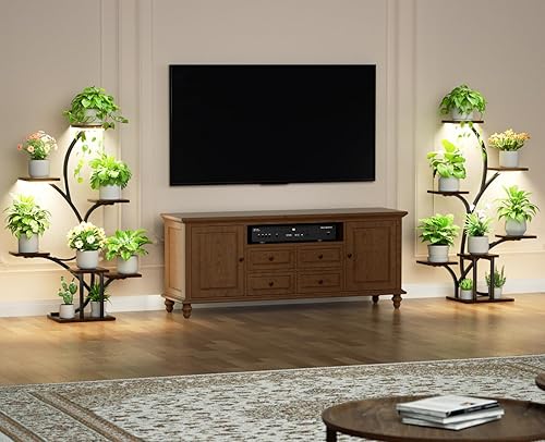 Miniatura 2 de Soporte para plantas de interior con luces de crecimiento, paquete de 2 estantes para plantas, soportes de esquina iluminados de 7 niveles para