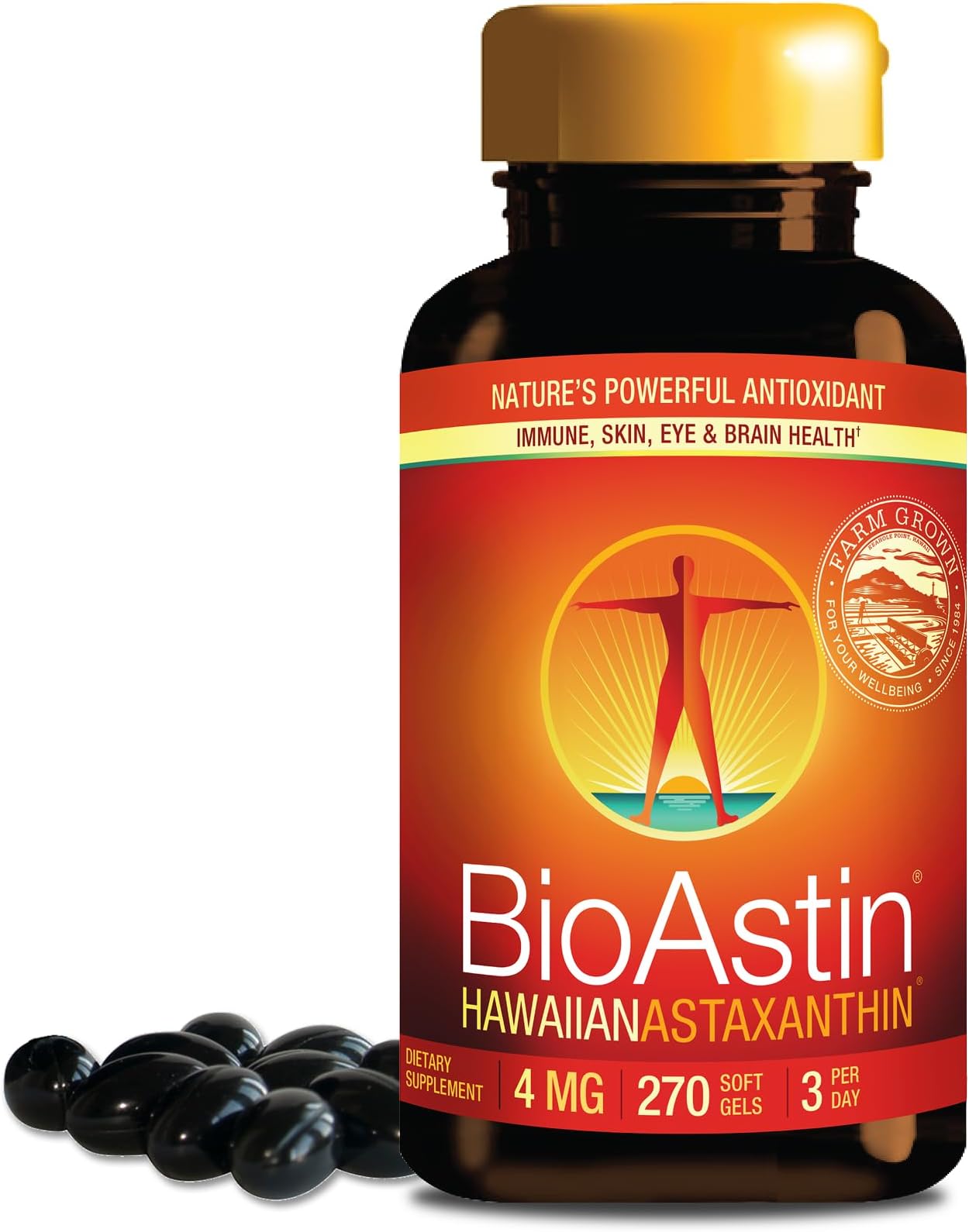 Nutrex Hawaii BioAstin Hawaiian Astaxanthin - 4mg, 270 Softgels - Farm-Direct Premium Antioxidant Supplement to Support Eye, Skin, Joint & Immune System Health -Non-GMO & Gluten-Free