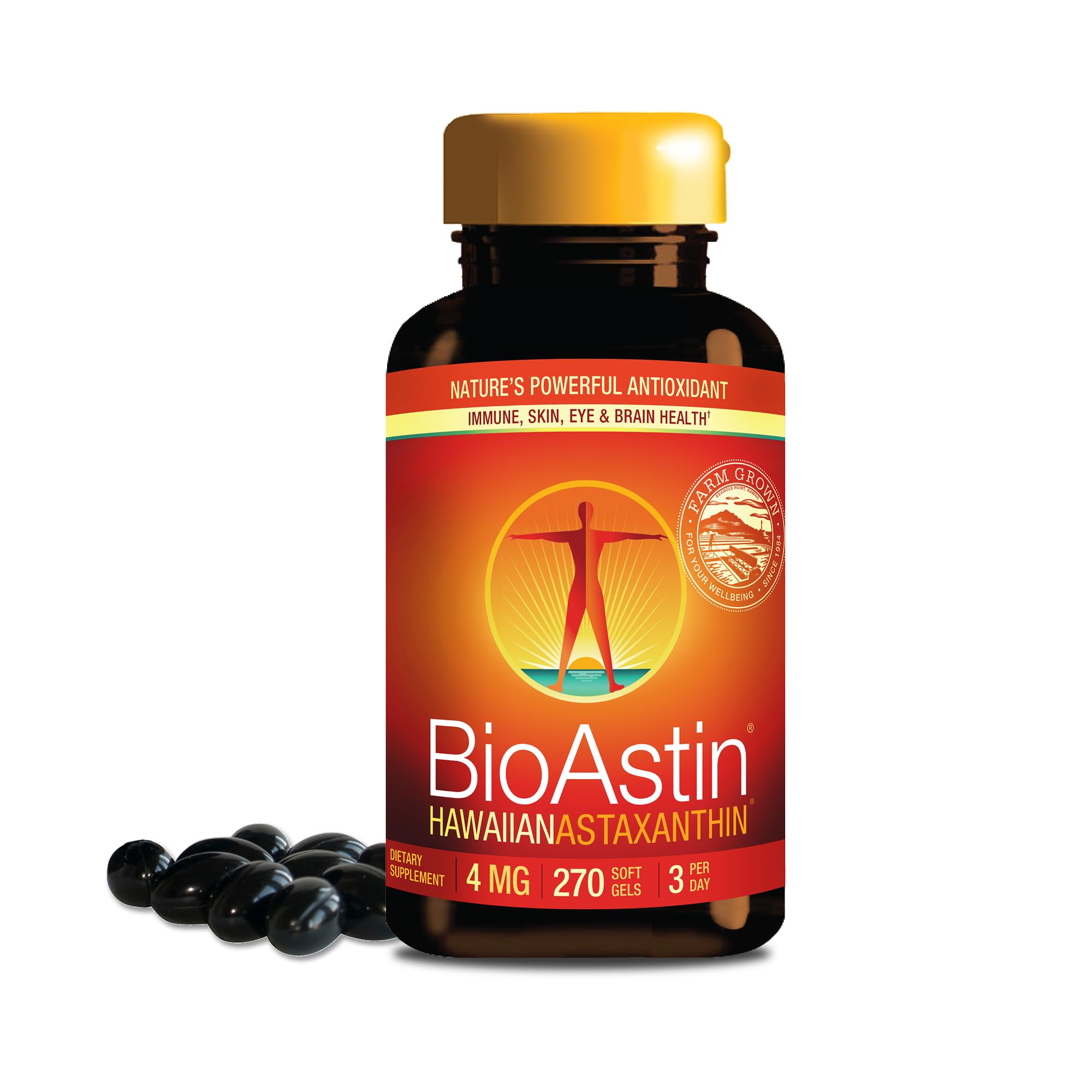 Nutrex Hawaii BioAstin Hawaiian Astaxanthin - 4mg, 270 Softgels - Farm-Direct Premium Antioxidant Supplement to Support Eye, Skin, Joint & Immune System Health -Non-GMO & Gluten-Free