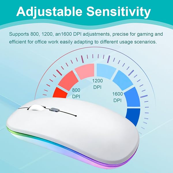 Souris sans Fil Rechargeable, Souris Bluetooth (BT 5.1+2.4G sans Fil), 1200 DPI Souris Silencieuse Ultra-Mince, Wireless Mouse Deux Modes pour MacBook/Tablette/iPad/Ordinateur Portable/PC/Notebook - 3