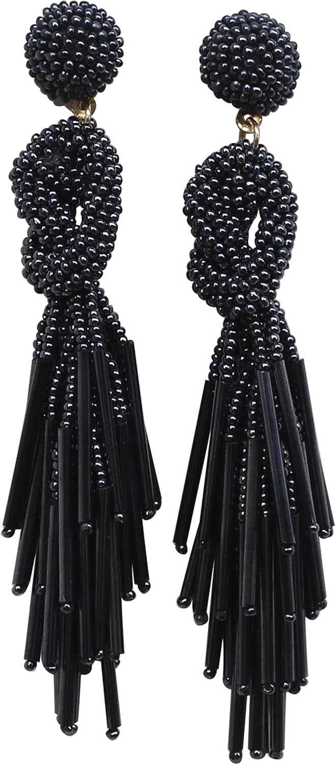 Handmade Beaded Solid Color Post Statement Earrings for Women All Season 4 inch Long