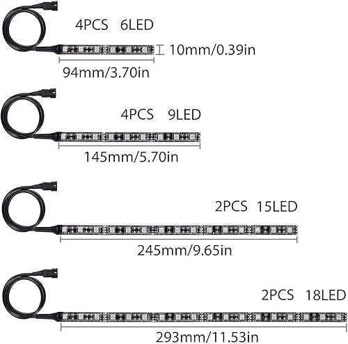 Miniatura 3 de Kit de tira de luces LED Justech 12 piezas de motocicleta 15 colores RGB 126 LED neón flexible tira de luz kit de luces LED para motocicleta control