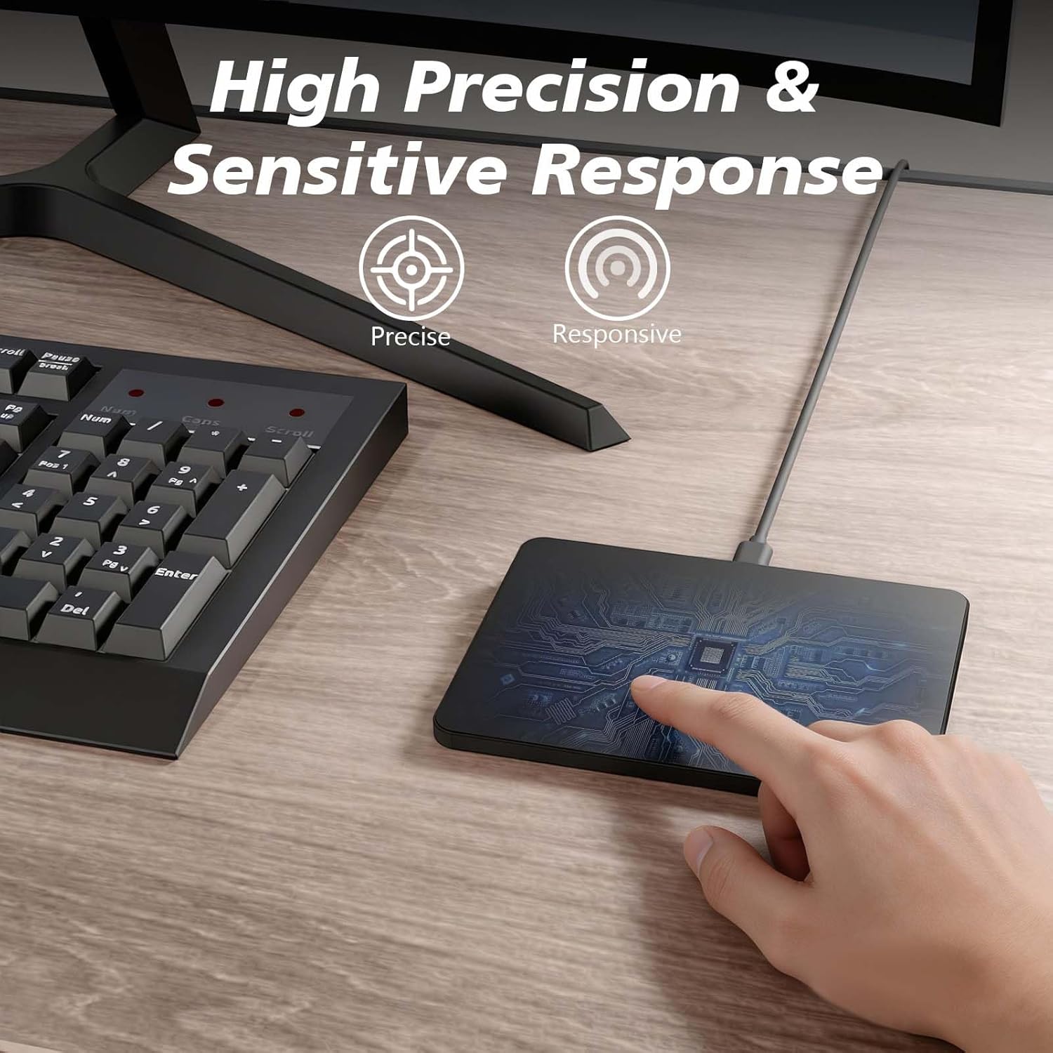 MICROPACK Digitally Yours Tri-Mode Wireless Trackpad, Bluetooth / 2.4G USB/Wired Touchpad Mouse Rechargeable for PC Laptop Desktop Tablet, Compatible with Windows macOS iPadOS (Black-2)