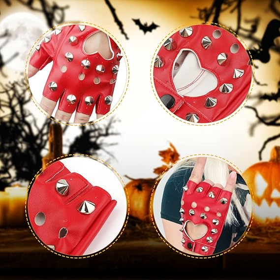 KINBOM Halloween Vingerloze Leren Handschoenen, Ademend Vingerloze Kunstleren Handschoenen Vrouwen Accessoires Kort Leren Handschoenen voor Halloween Avondfeest Dans (Zwart