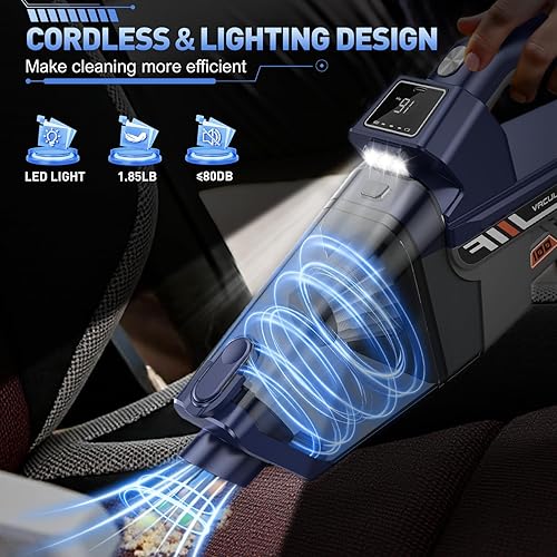 Miniatura 7 de JONYJ - Aspiradora de mano inalámbrica, 16000 PA de alta potencia, aspiradora de mano portátil con luz LED y múltiples boquillas, removedor de polvo