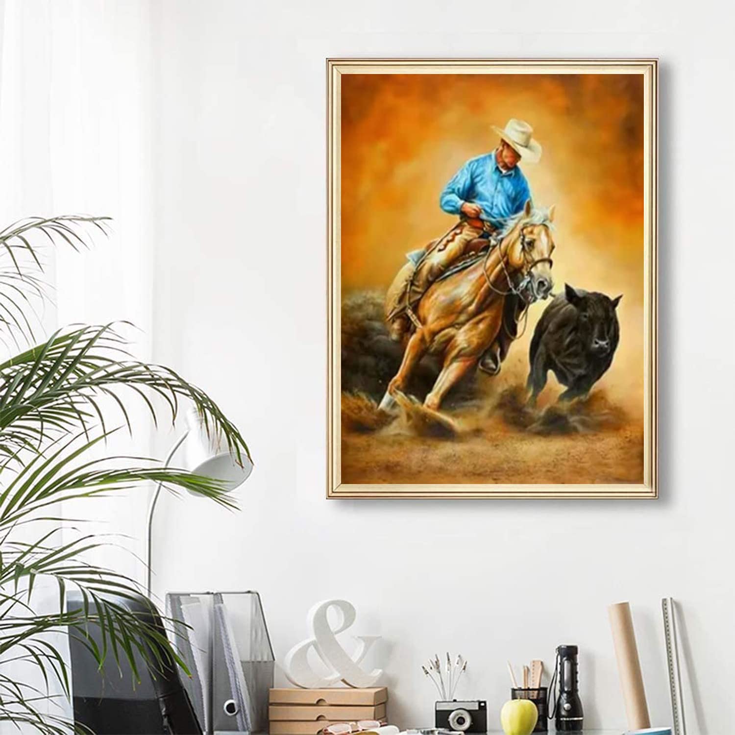 5D Diamond Painting Kit - Western Cowboy On Horse 16x20 Inch Full Round Drill