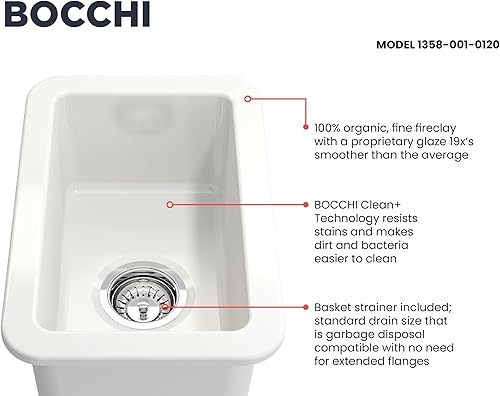 Miniatura 4 de BOCCHI Sotto - Fregadero de barra de doble montaje de arcilla refractaria de 12 pulgadas con colador en color blanco