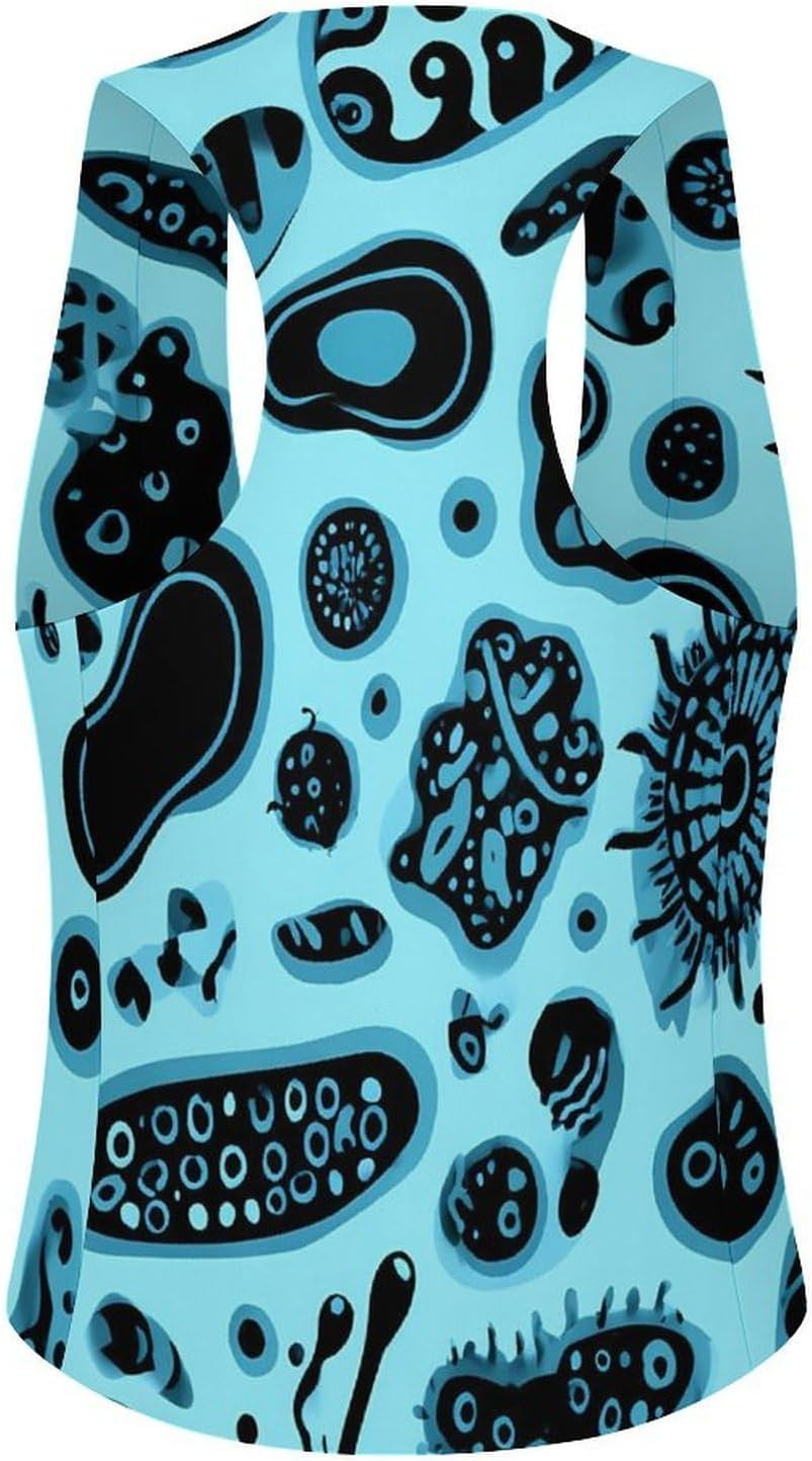 Microorganism Print Women's Suit Vest Top Button Blazer 5XL | V-Neck,Wasitcoat,with Pockets,Sleeveless Jackets,Business Dress,Slim Fit,for Work Office,Dressy Casual
