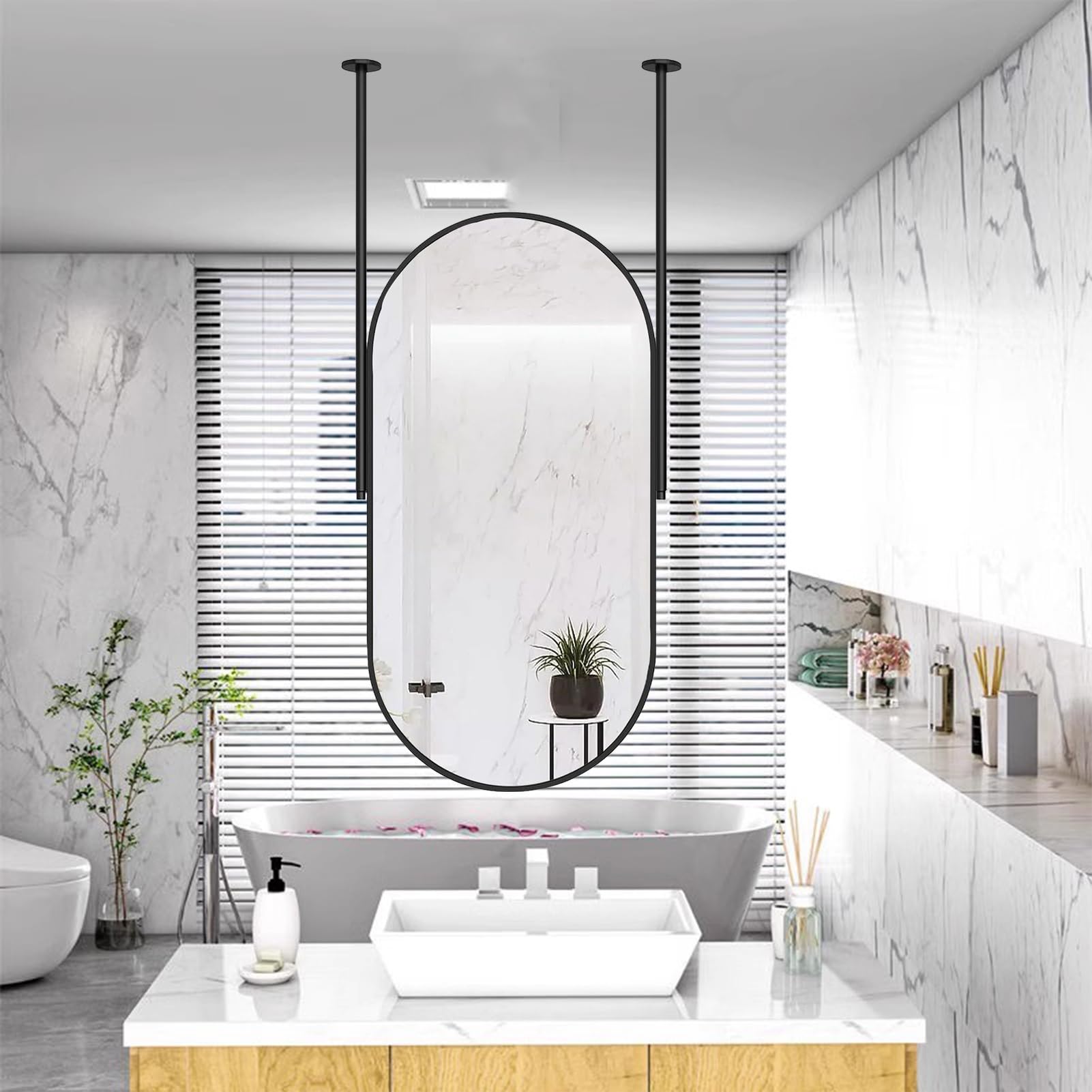 FGXHHS Oval Vanity Mirror Wall Mounted with Suspended Boom for Makeup Shaving in Bathroom Living Room Entryway Bedroom