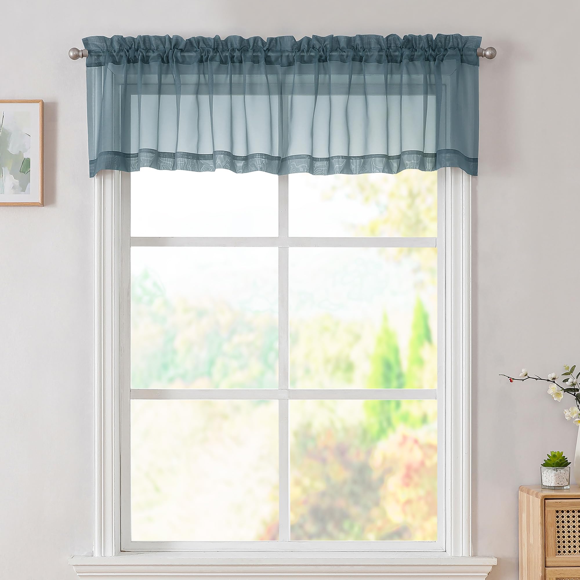 Simplebrand Dusty Blue Sheer Valances for Window 14 inch, 2 Panels