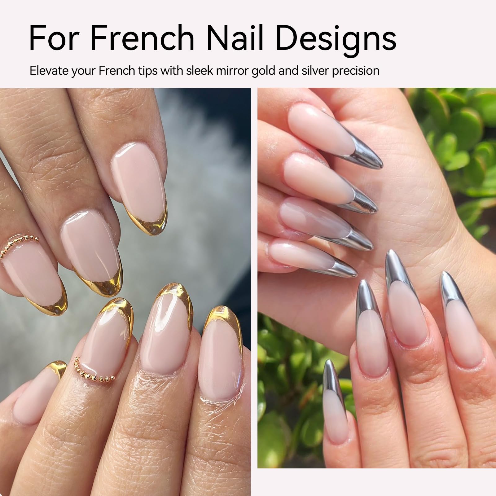 Born Pretty Zestaw żelowych lakierów do paznokci - Mirror Chrome Silver Gold Gel Liner Nail Art Metaliczny efekt lustrzany Swirl Nail Art Gel Polish zestaw do manicure do salonu DIY
