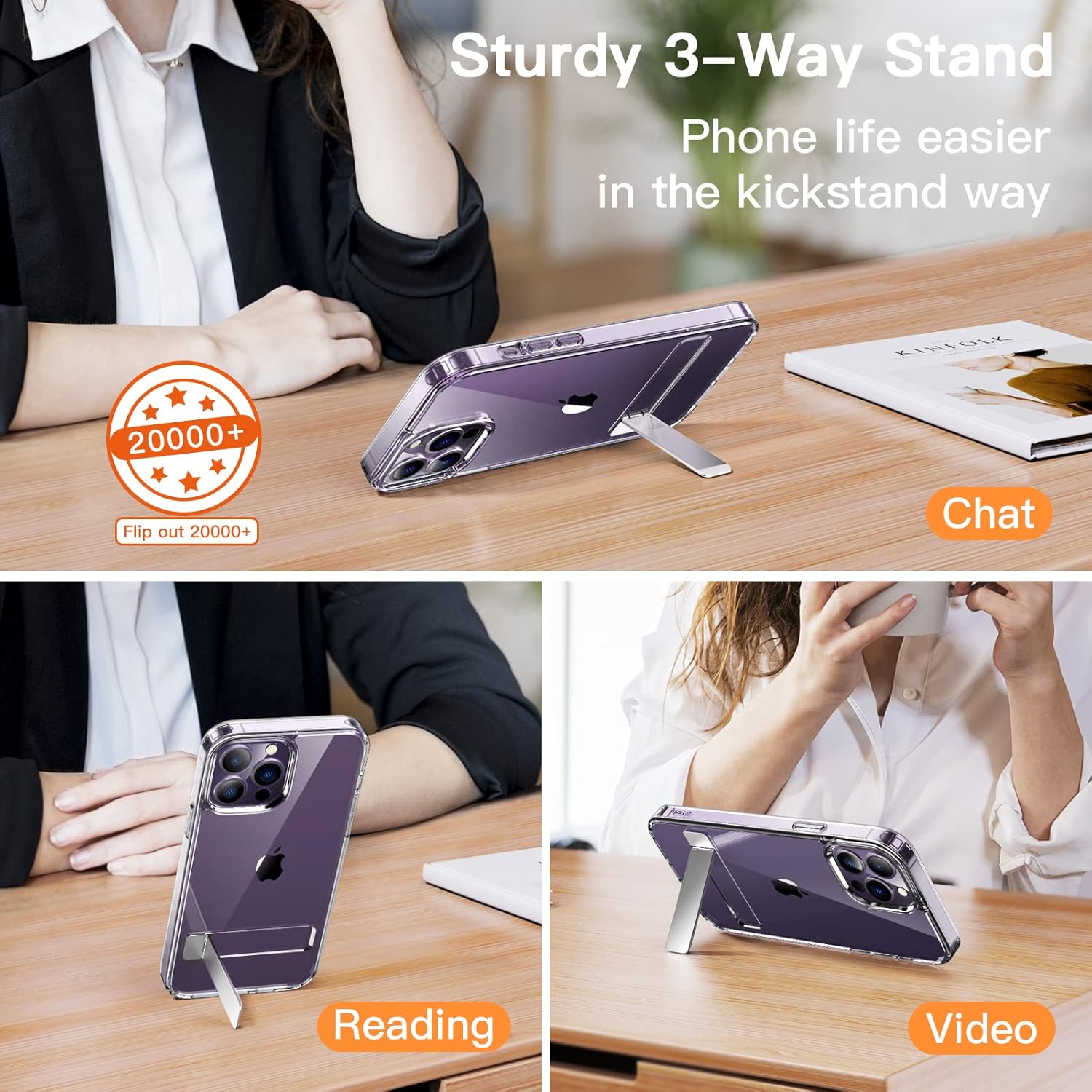 JETech Kickstand Case for iPhone 14 Pro Max 6.7-Inch, Support Wireless Charging, Slim Shockproof Bumper Phone Cover, 3-Way Metal Stand (Clear) - Image 4