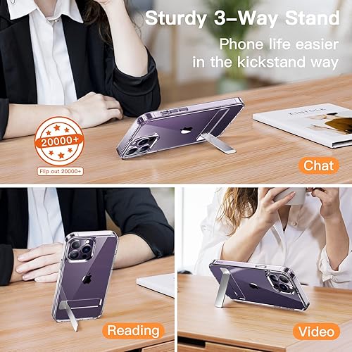 Miniatura 4 de JETech Funda con función atril para iPhone 14 Pro Max de 6.7 pulgadas, soporta carga inalámbrica, funda delgada a prueba de golpes, soporte de metal