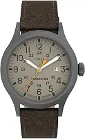 Relógio masculino Expedition Scout de 40 mm – caixa preta e mostrador com pulseira deslizante de couro oliva