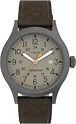 Relógio masculino Expedition Scout de 40 mm – caixa preta e mostrador com pulseira deslizante de couro oliva