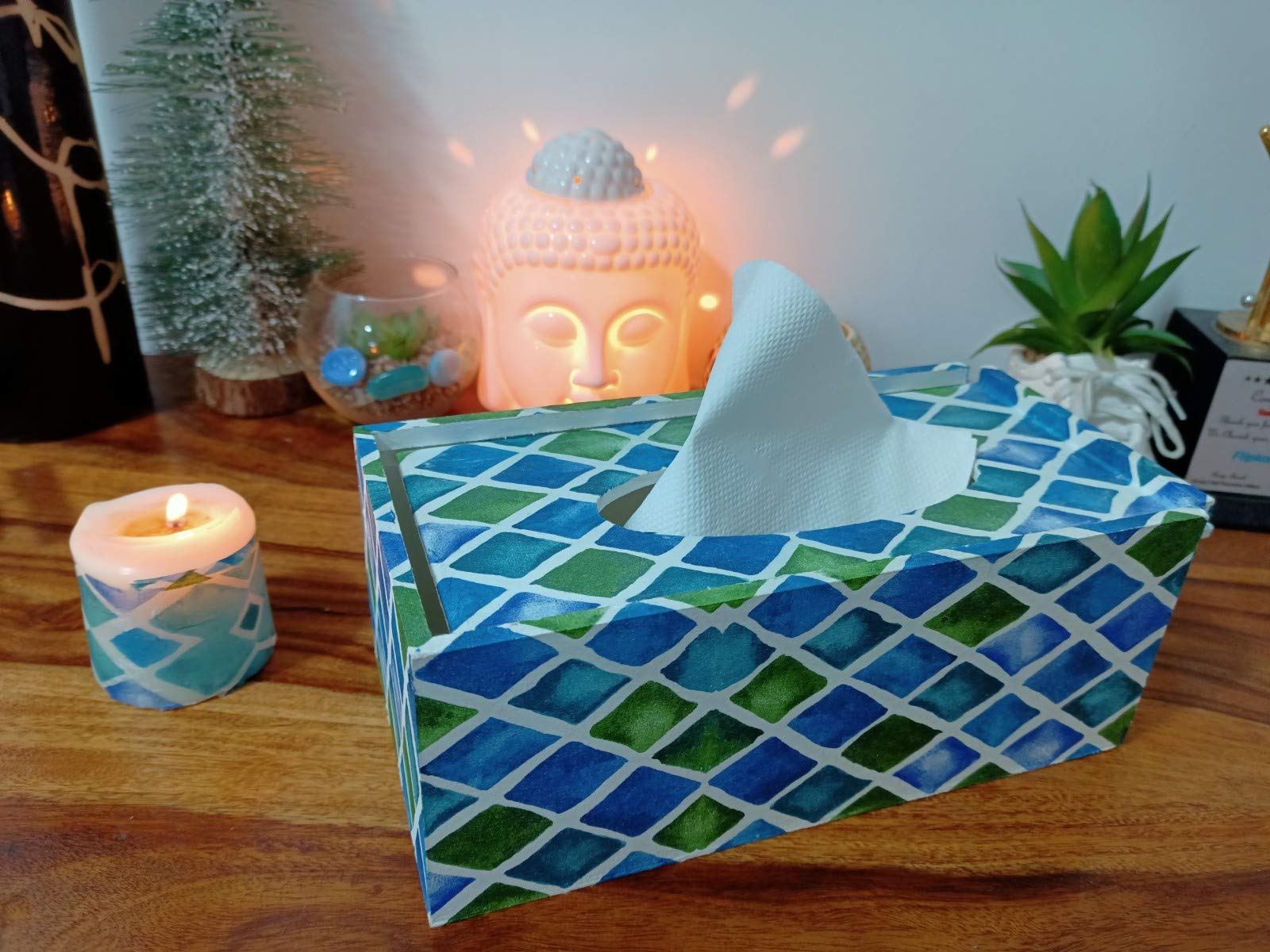 Mati Ke Laal Blue Tissue Box Holder for Office Desk, Coffee Table or Dining Table, Tissue Holder Dispenser Organizer for Car Decor Home Room Hotel