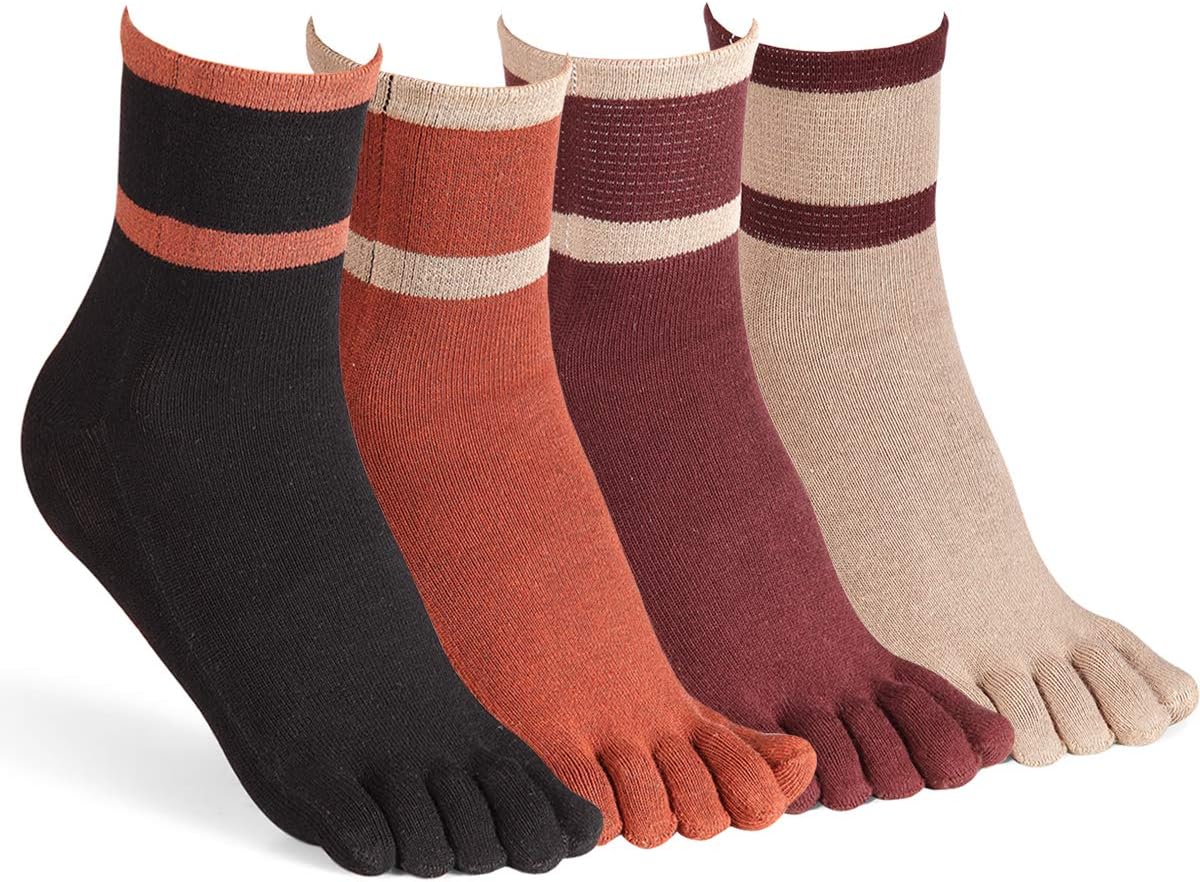 Women's Toe Socks for Running Cotton Five Finger Socks Athletic Walking 4 Pack