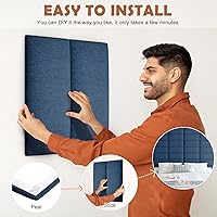 Vista 6 de IFNOW Cabecera tapizada para montar en la pared, paneles de pared 3D insonorizados para despegar y pegar, cabecero copetudo reutilizable y extraíble