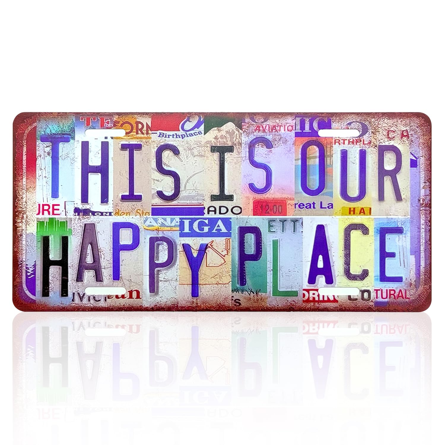 BLNC Vintage License Plate Decor, Aluminum Plate Colored Logo Decoration for Home Office Basement Garage Bar Restaurant Living Room Garden Yard (THIS IS OUR HAPPY PLACE)
