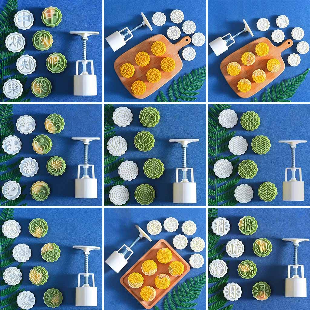 50g Mold + 1/4 Round Stamps Cookie Cutter Hand Press Green Bean Cake Pastry Bakeware