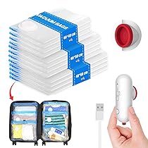 Vacbird Sacchi Sottovuoto Vestiti con Pompa Elettrica Usb, 12 Pezzi di Buste Sottovuoto (4x 40 * 40cm ,  4x 40 * 50cm ,  4x 40 * 60cm) Sacchetti Sottovuoto Vestiti Viaggio, Riutilizzabili, Salvaspazio