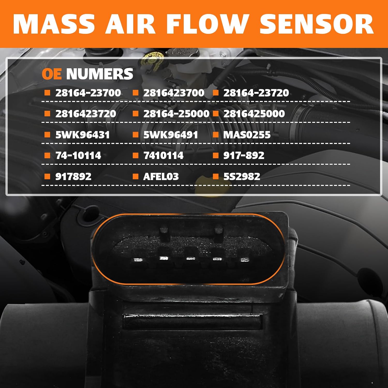 28164-23700 Mass Air Flow Sensor Meter MAF for Kia Rio Rio5 Spectra Spectra5 Sportage, Hyundai Accent Elantra Tiburon Tucson L4 1.6L 2.0L, Replace 5WK96431 28164-25000 2816423720