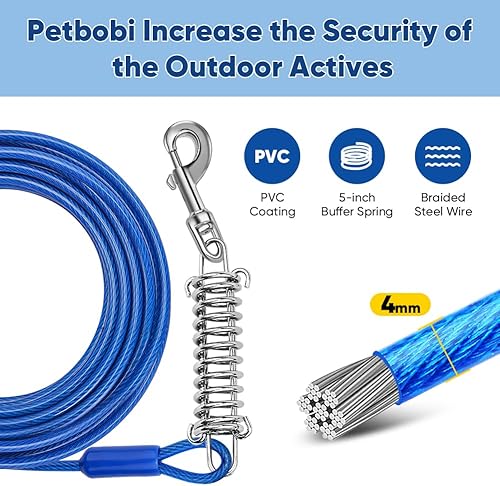 Miniatura 3 de Petbobi Cable y estaca de amarre para perros de 30 pies y corredor de perro para patio, paquete de 50 pies