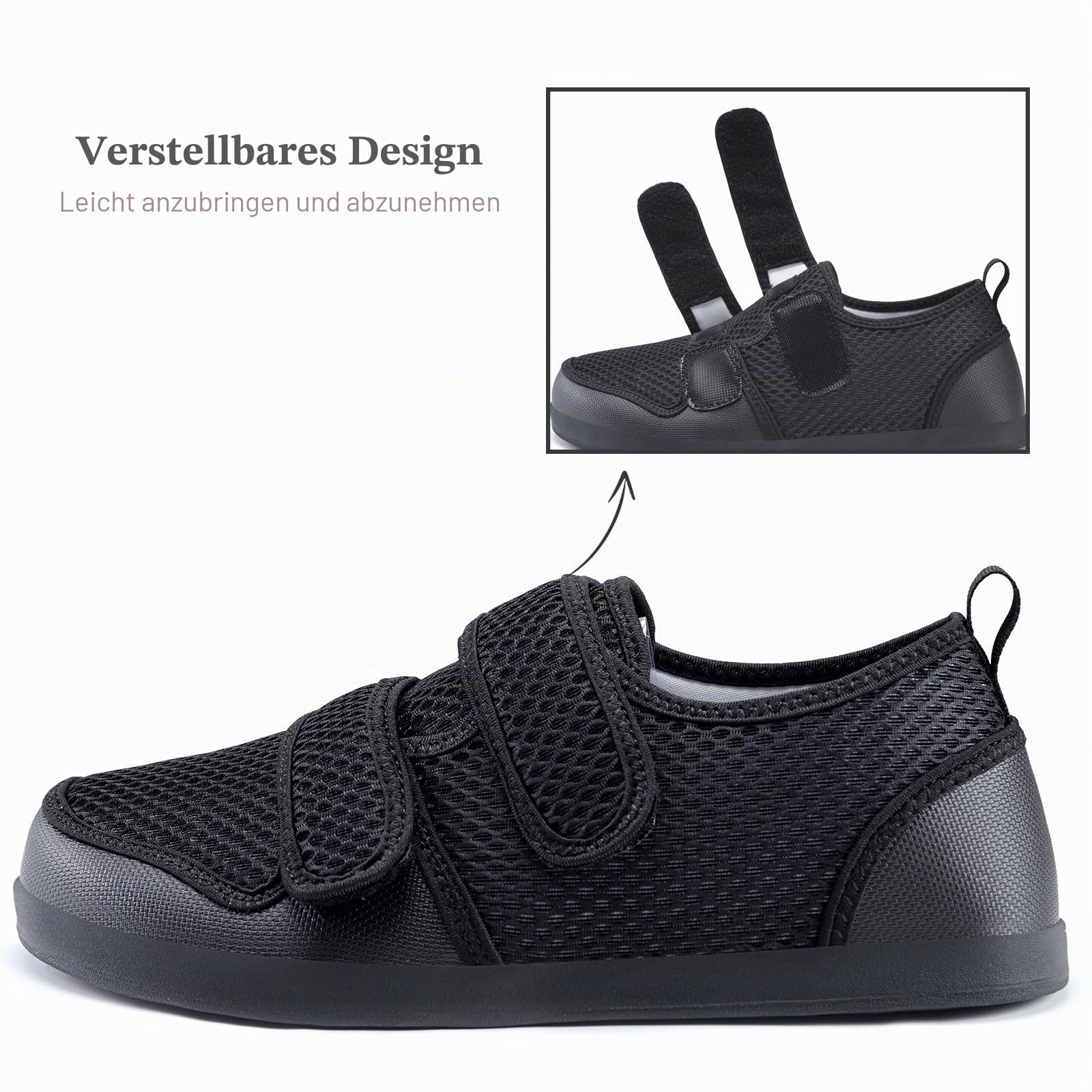 Hsyooes Herren Hausschuhe Damen Klettverschluss Verstellbare | Orthopädische, Extra Weit, Freizeitschuhe, Atmungsaktiv, Rutschfest, Bequemer, Senioren