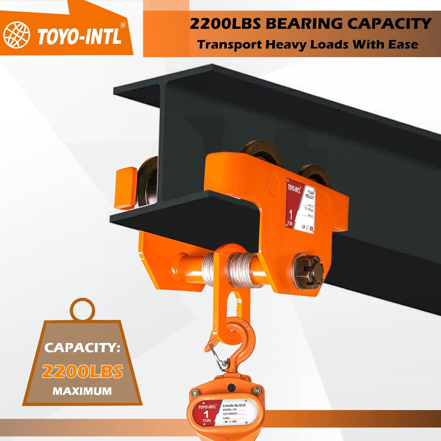 TOYO-INTL 1T/2200LBS Dual Wheels Beam Trolley, 3"-5" Adjustable I Beam Trolley, Push Manually Trolley Hoist with Dual Track Rollers, Push Track Roller Trolley for Lifting : Industrial & Scientific
