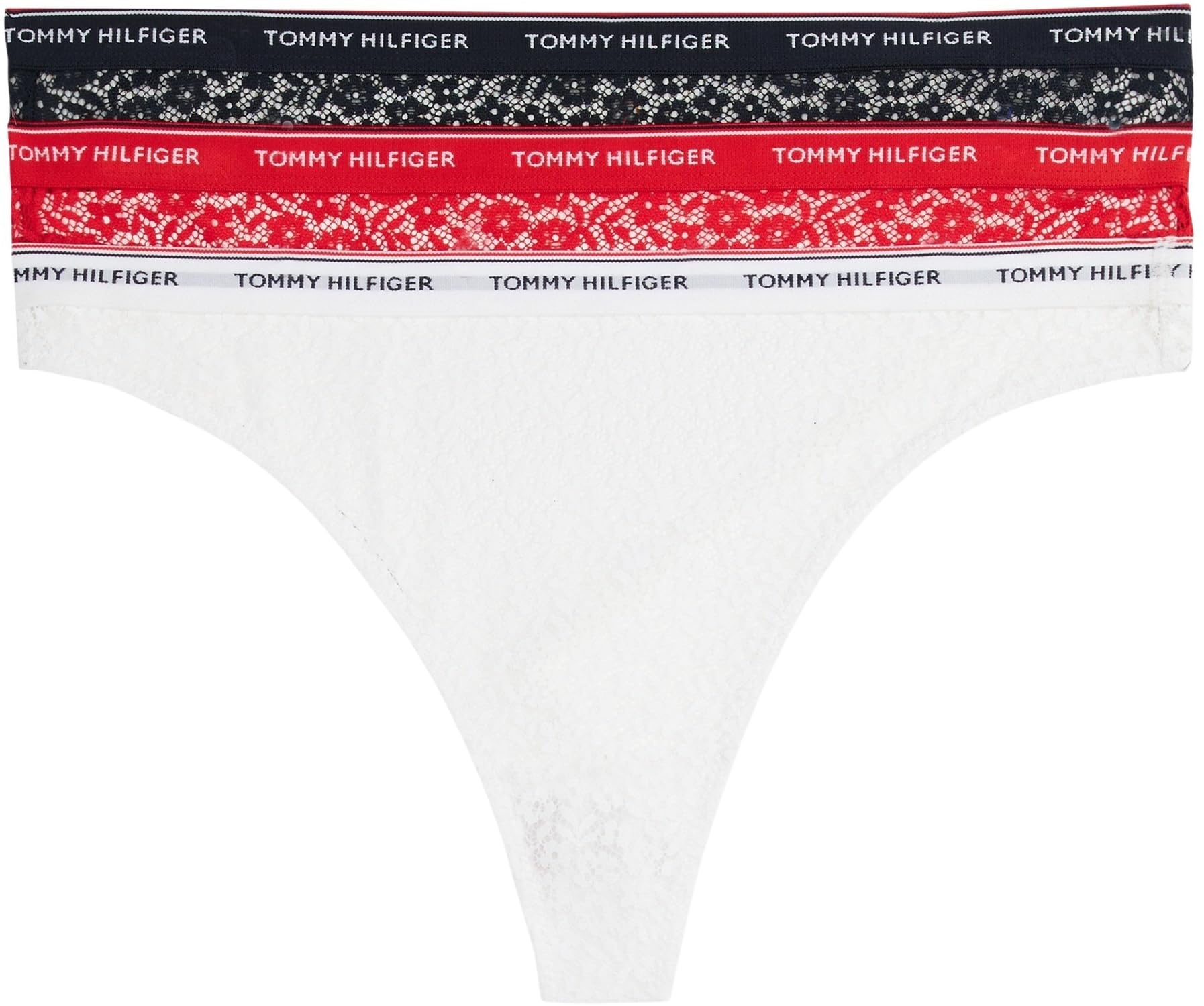 Tommy Hilfiger Damen 3 Pack Thong Lace (EXT Sizes) Uw0uw04896 Stringtangas (3er Pack)