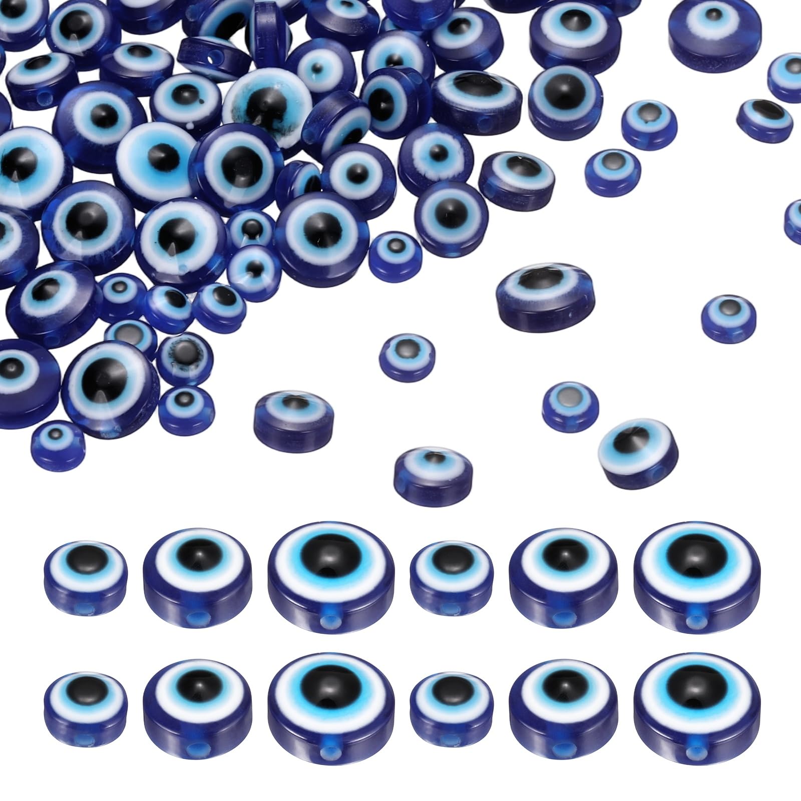 sourcing map Evil Eye Beads, 150 Pcs 6mm/8mm/10mm Resin Flat Round Evil Eye Charm for Jewelry Making DIY Bracelet Earring Necklace Craft, Bright Blue
