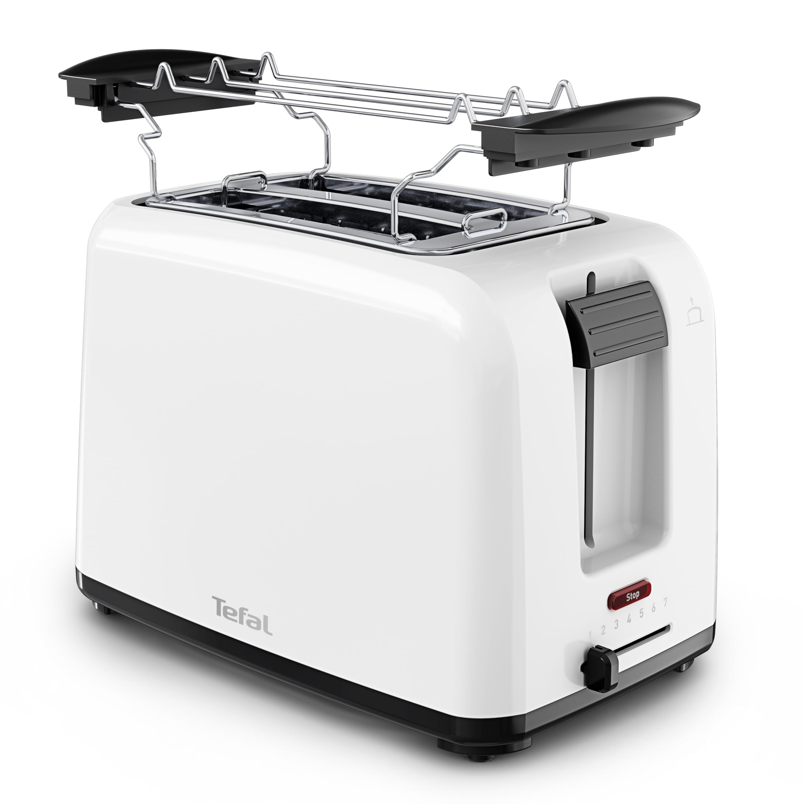 Tefal Vita Doppelschlitz-Toaster, mit Brötchenaufsatz, extrabreite Schlitze, extra hoher Hebel, 7 Bräunungsstufen, Stoppfunktion, leichte Reinigung, Weiß, TT1A21E0
