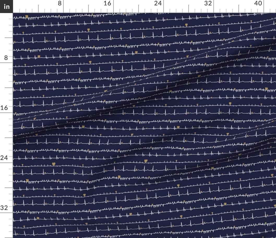 Spoonflower Fabric - Heart Navy White Sketch Medical Nurses Heartbeat Profession Doctor Printed on Cotton Poplin Fabric by The Yard - Sewing Shirting Quilting Dresses Apparel Crafts