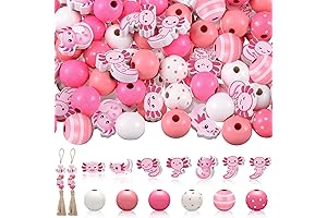Ecally 200 Pcs Axolotl Beads Bulk Wooden Loose Axolotl Printed Spacer Beads