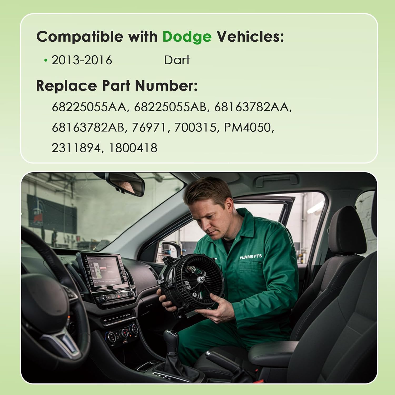 AC Heater Blower Motor Assembly - Compatible with Dodge Dart Sedan 2013 2014 2015 2016 - Replace# 68225055AA 700315