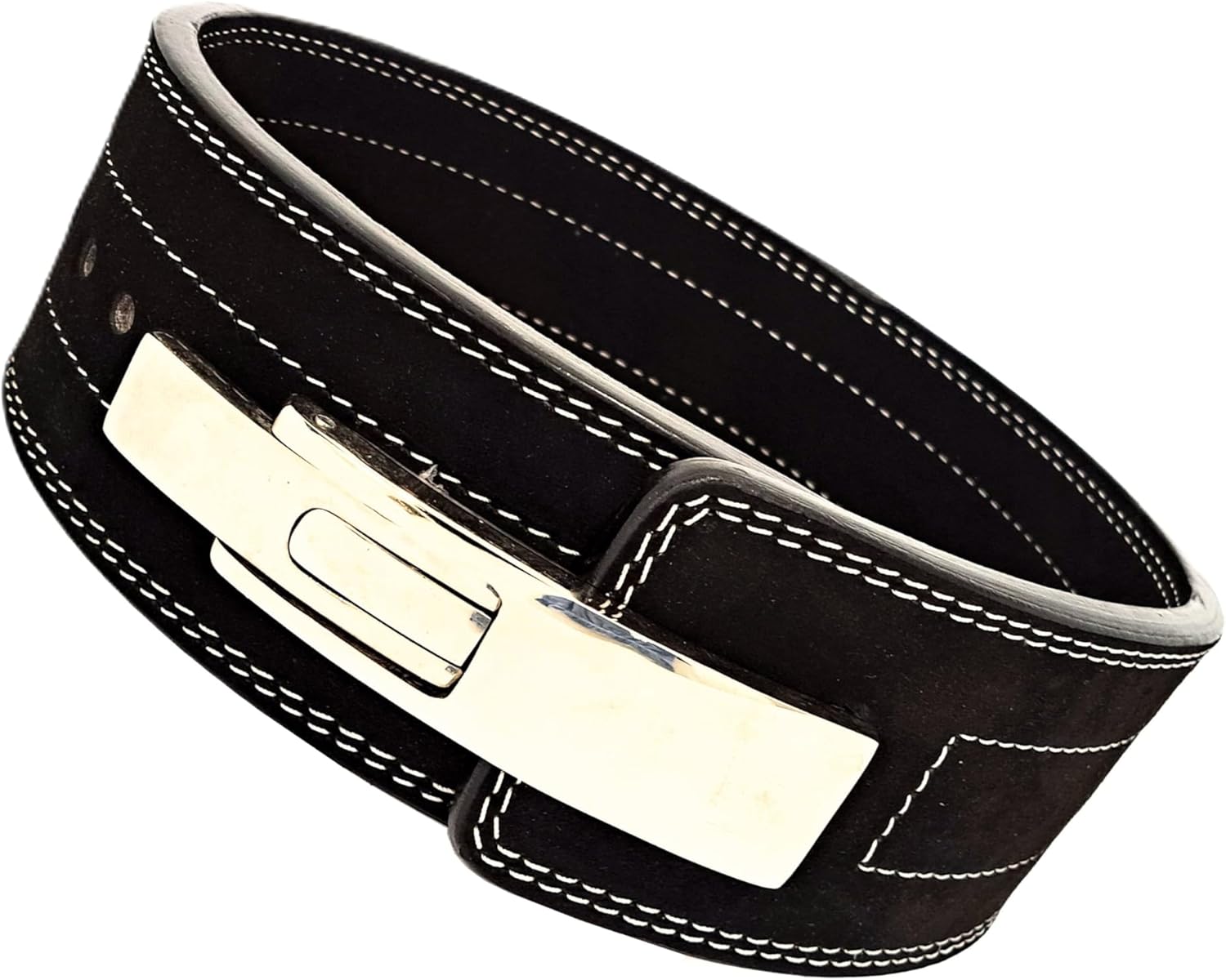 10MM Powerlifting Lever Belt, Suede Leather, 4" Wide, Quick Release Chrome Buckle, Black, for Bodybuilding, Weightlifting, Strongman