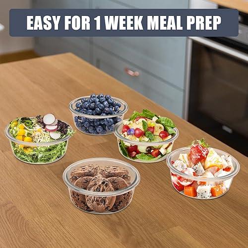 Miniatura 7 de Paquete de 6 recipientes de vidrio de 13 onzas, pequeños recipientes redondos de almacenamiento de alimentos de vidrio con tapas a prueba de fugas