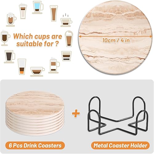 Vista 17 de Acejoz Posavasos con soporte, juego de 6, diseño de terrazo, cerámica, redondo, 4 pulgadas Patrón de terrazo