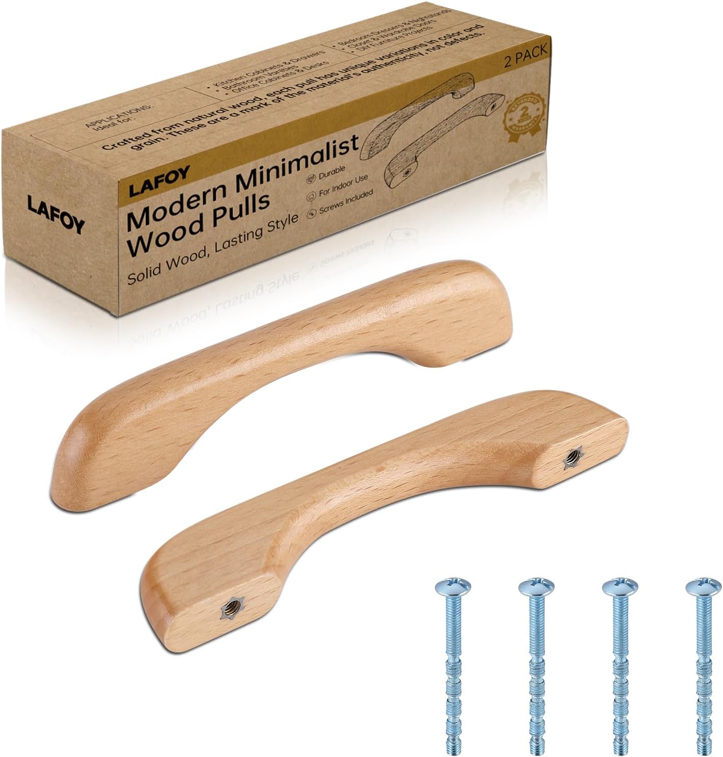2 Pack Solid Walnut Cabinet Pulls, 3.75 Inch Hole Centers, Modern Dark Wood Drawer Handles for Kitchen, Furniture Hardware & Dresser, 4.96" Length