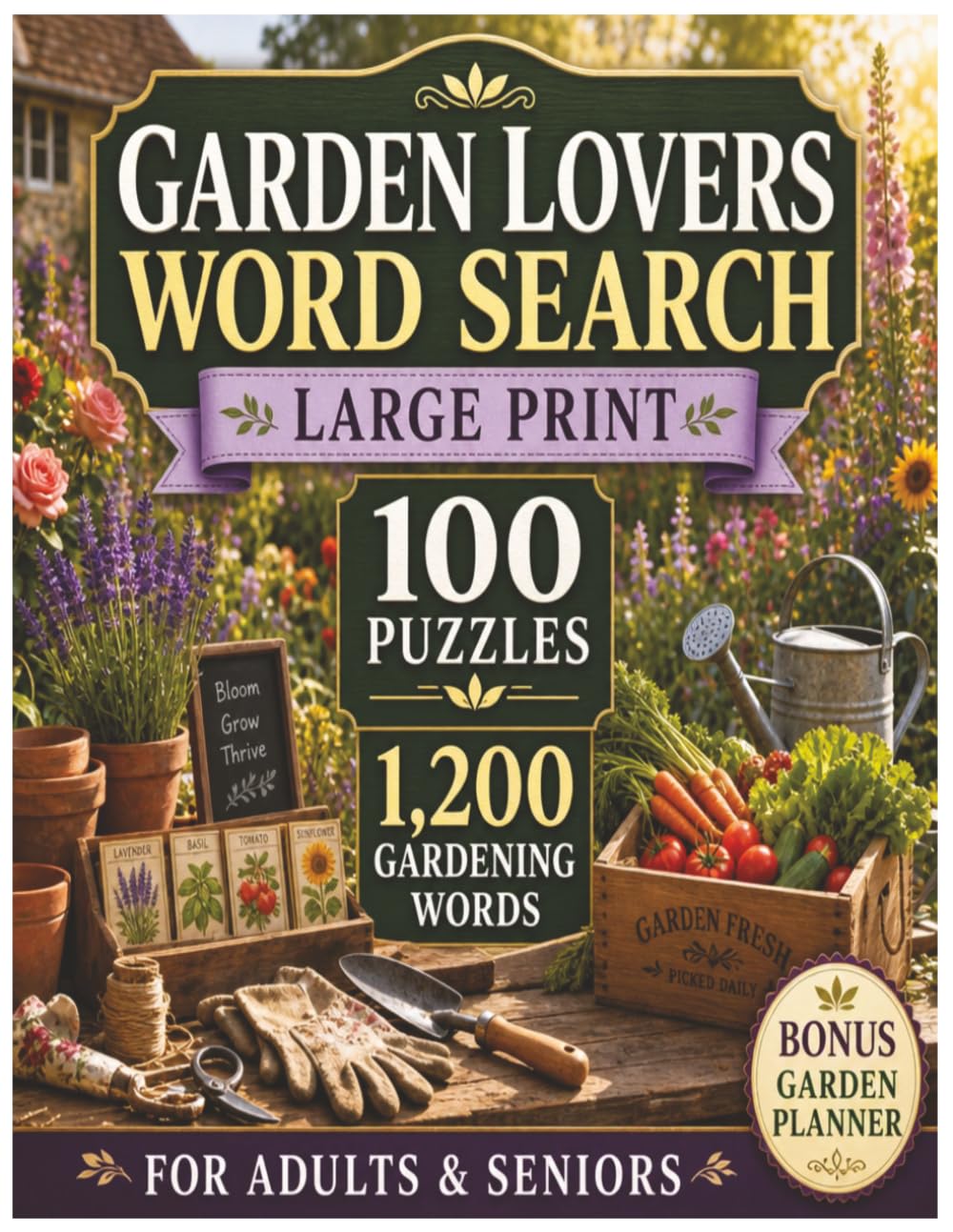 Garden Lovers Word Search: Large Print Puzzles for Adults & Seniors | 100 Word Searches, 1,200 Gardening Words, Bonus Garden Planner & Plant Tracker