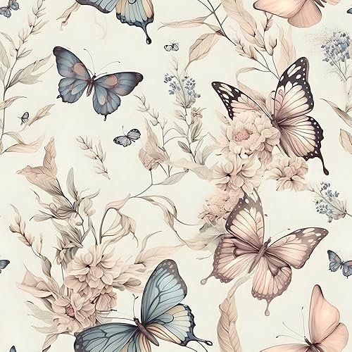 Miniatura 1 de Wonderland - Papel tapiz autoadhesivo con diseño de flores de mariposa, bohemio, extraíble, fácil de despegar en papel de pared para dormitorio,