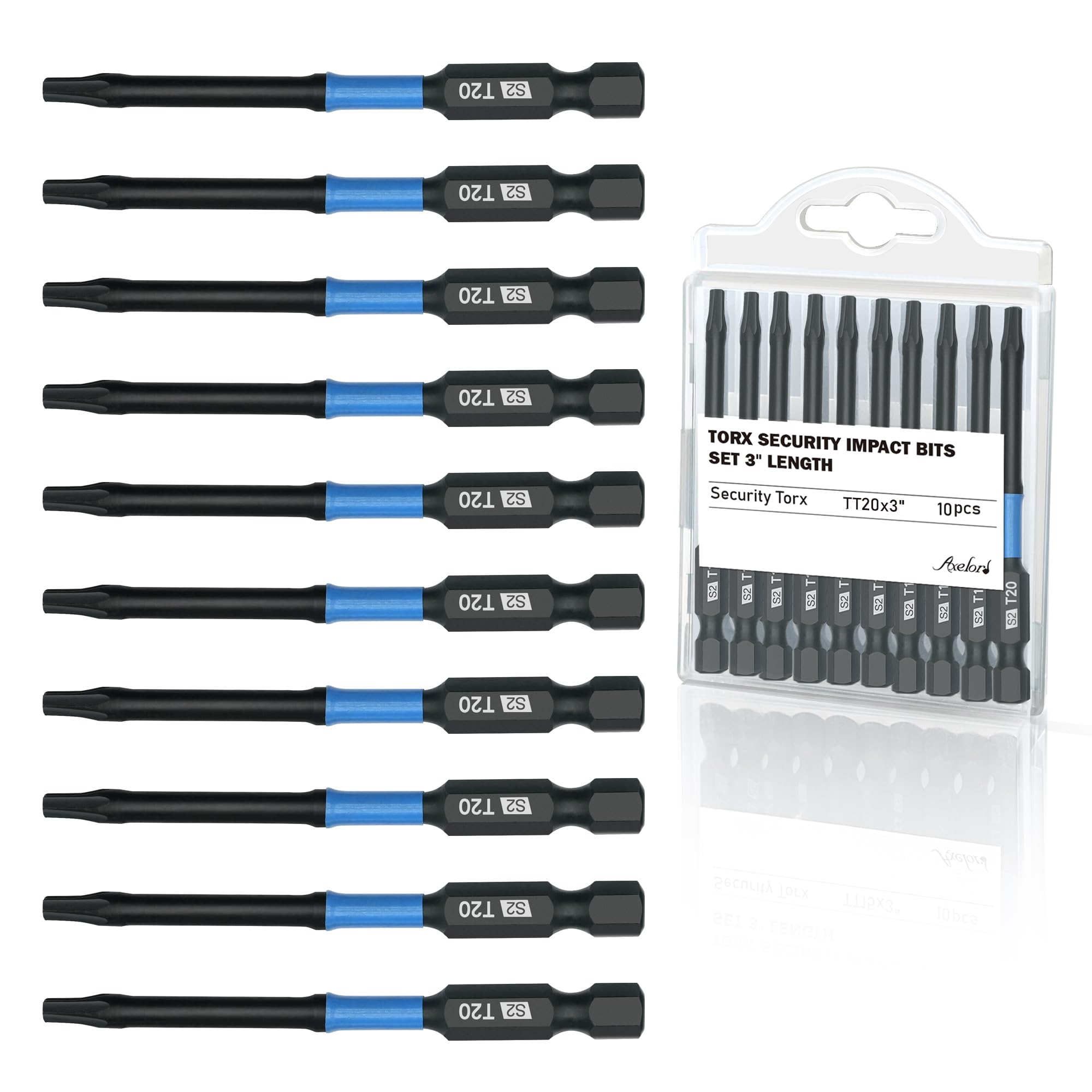 10-częściowy magnetyczny śrubokręt Torx, trzpień sześciokątny 1/10.2 cm, stal TT20, S2, zabezpieczenie, bitów Torx, odporny na manipulacje, zestaw bitów gwiazdkowych z końcówkami obrabianymi